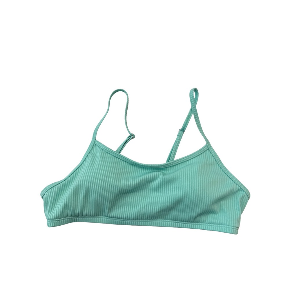 Halara Ribbed Bikini Top Small Backless Adjustable Strap Swimwear Green‎ NWOT